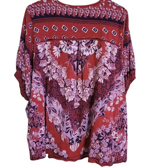 Free People Red & Pink Floral Print Womens Top M Boho Hippie Cottagcore - Picture 2 of 7